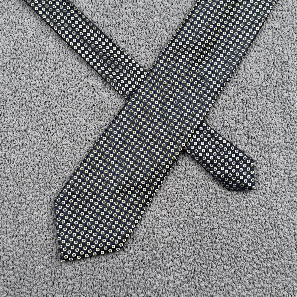 Ermenegildo Zegna Tie Navy Blue Silk Geometric Print Made In Italy Necktie